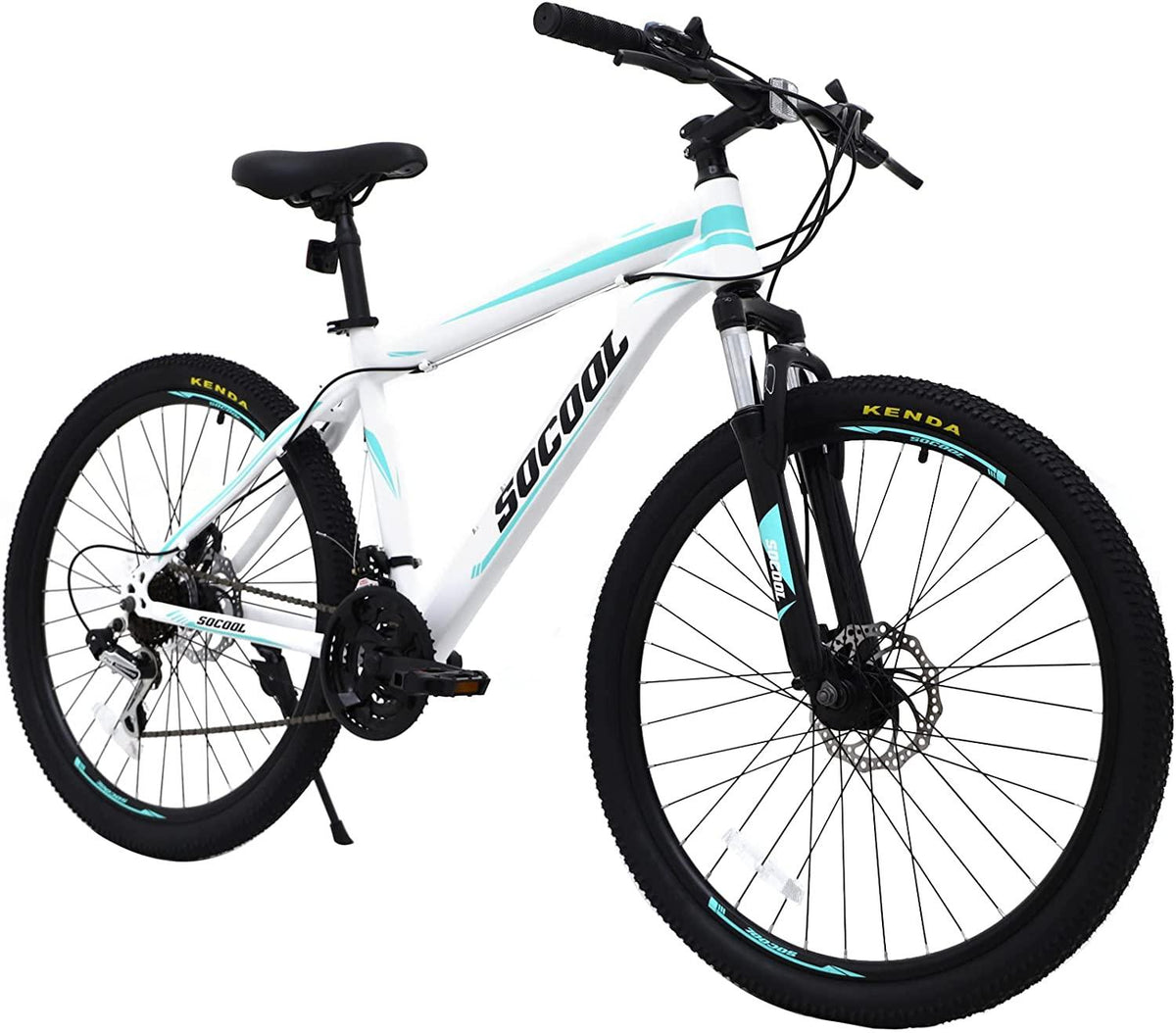 26 inch Mountain Bike Disc Brake 21 Speed Bike for Adult or Teens, Dual Disc Brake City Road Bicycle (White)