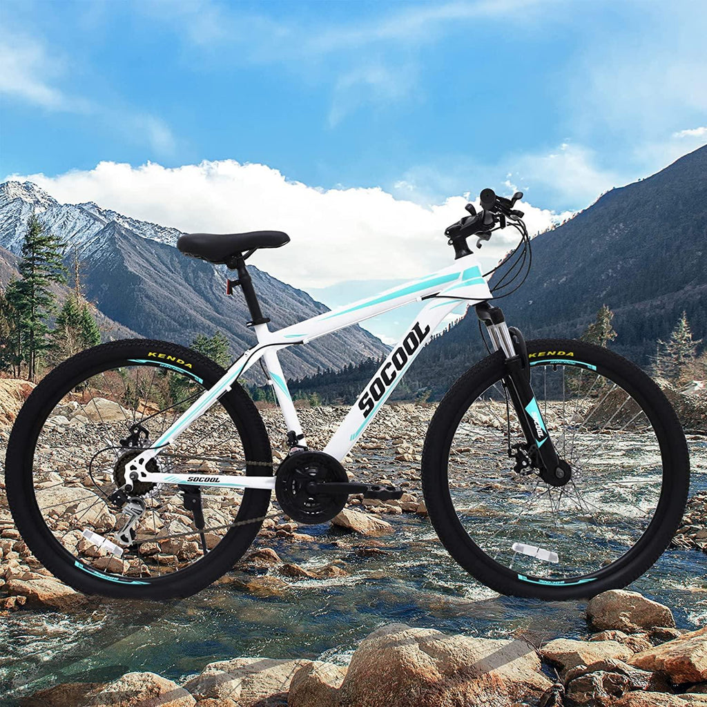 26 inch Mountain Bike Disc Brake 21 Speed Bike for Adult or Teens, Dual Disc Brake City Road Bicycle (White)