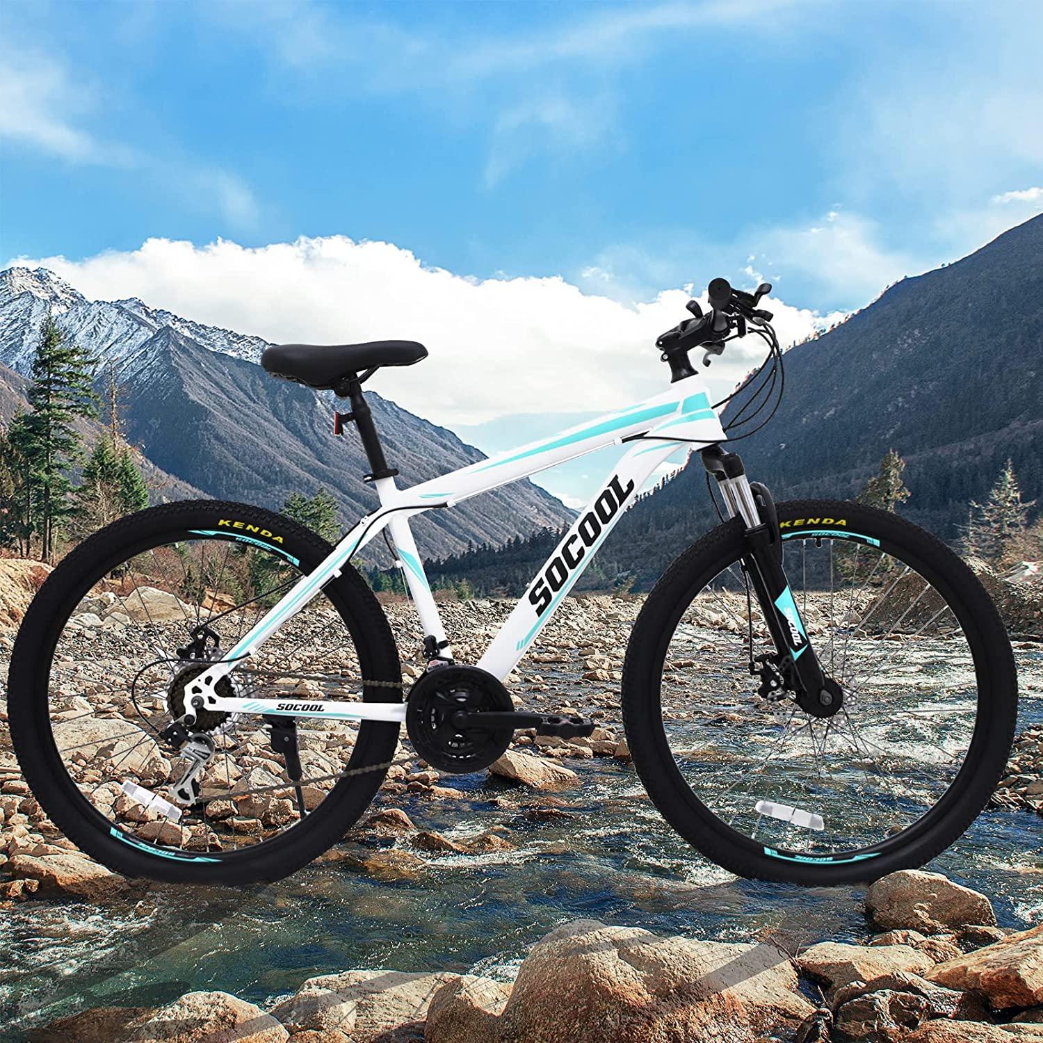 26 inch Mountain Bike Disc Brake 21 Speed Bike for Adult or Teens, Dual Disc Brake City Road Bicycle (White)