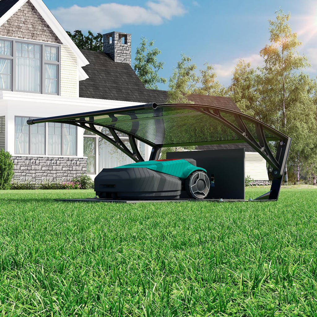 40" Dx32 W Robot Mower Garage, Polycarbonate Panel Awning for Lawn Mower Rain Shelter, Outdoor Storage, Small Shed for Lawn Mower, Robot Mower Carport, Lawn Mower Shelter (Smoky Gray)