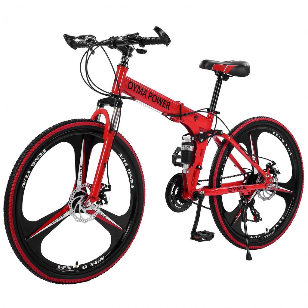 Wjhwsx 26 In. Folding Bike Mountain Bike s 21 Speed Bicycle Full Suspension MTB Bikes for Men and Women Red