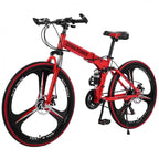 Wjhwsx 26 In. Folding Bike Mountain Bike s 21 Speed Bicycle Full Suspension MTB Bikes for Men and Women Red