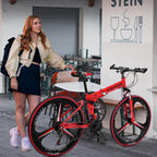 Wjhwsx 26 In. Folding Bike Mountain Bike s 21 Speed Bicycle Full Suspension MTB Bikes for Men and Women Red