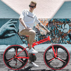 Wjhwsx 26 In. Folding Bike Mountain Bike s 21 Speed Bicycle Full Suspension MTB Bikes for Men and Women Red