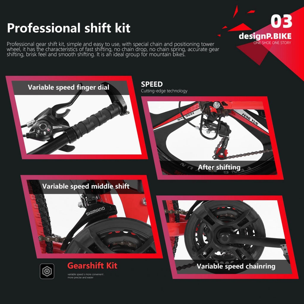 Wjhwsx 26 In. Folding Bike Mountain Bike s 21 Speed Bicycle Full Suspension MTB Bikes for Men and Women Red