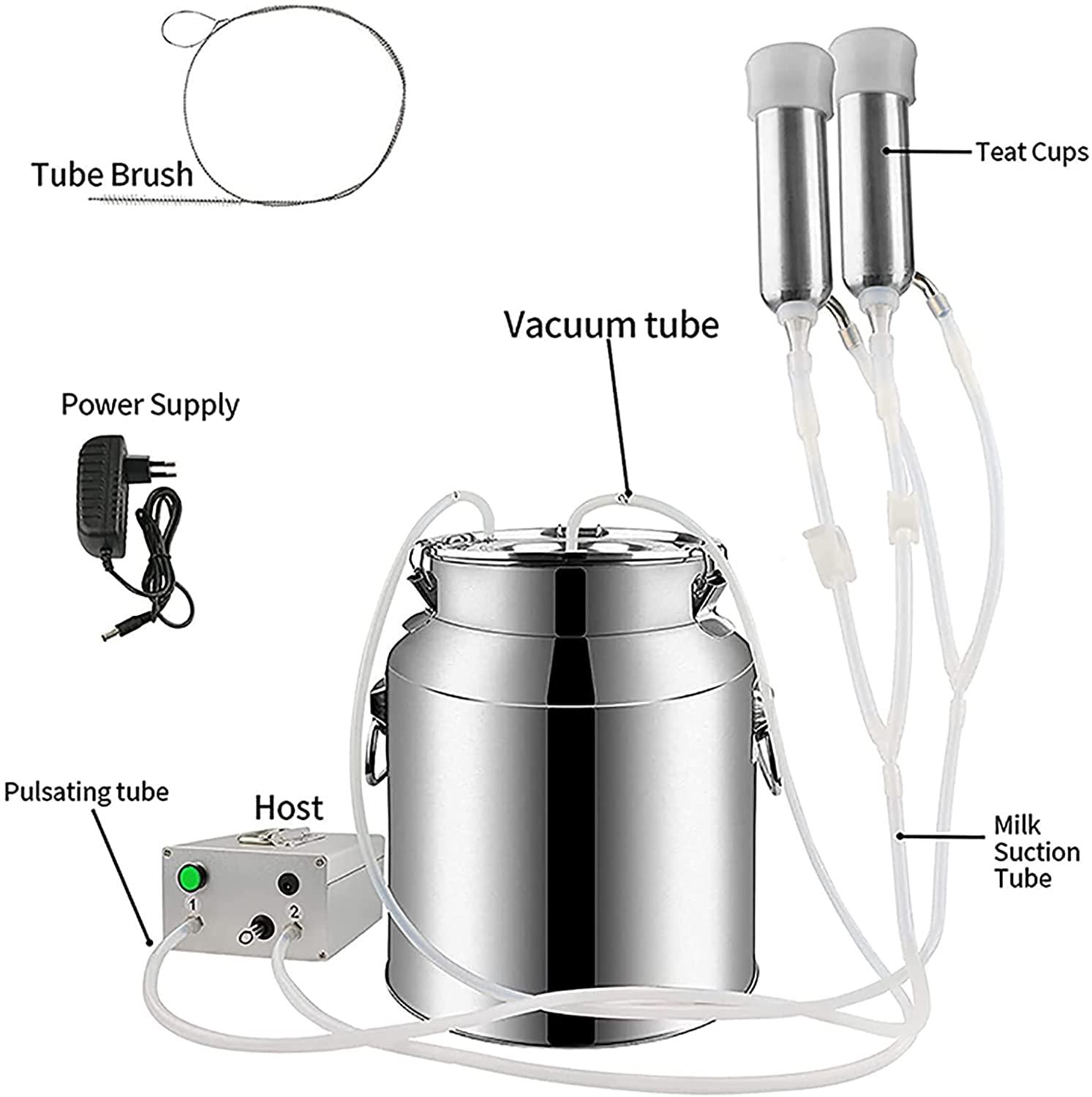 huidazhou milking machine kit for cow, 7l goat sheep portable stainless steel bucket suction milker, livestock household domestic farm milking device