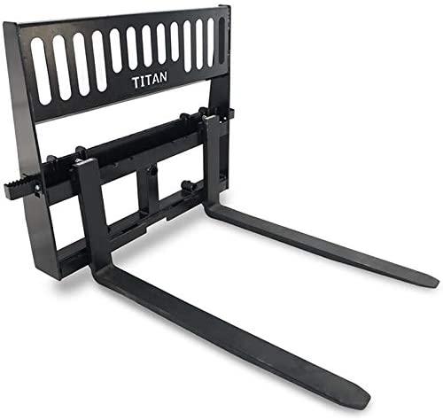 titan attachments pro-duty skid steer pallet fork attachment, 48" fork blades, rate 5,000 lb, quick tach tractor loader