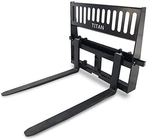 titan attachments pro-duty skid steer pallet fork attachment, 48" fork blades, rate 5,000 lb, quick tach tractor loader