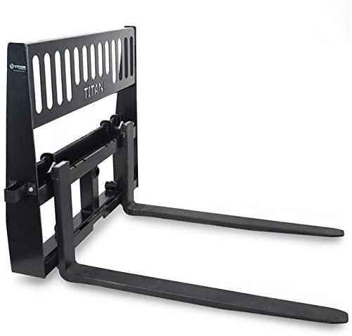 titan attachments pro-duty skid steer pallet fork attachment, 48" fork blades, rate 5,000 lb, quick tach tractor loader