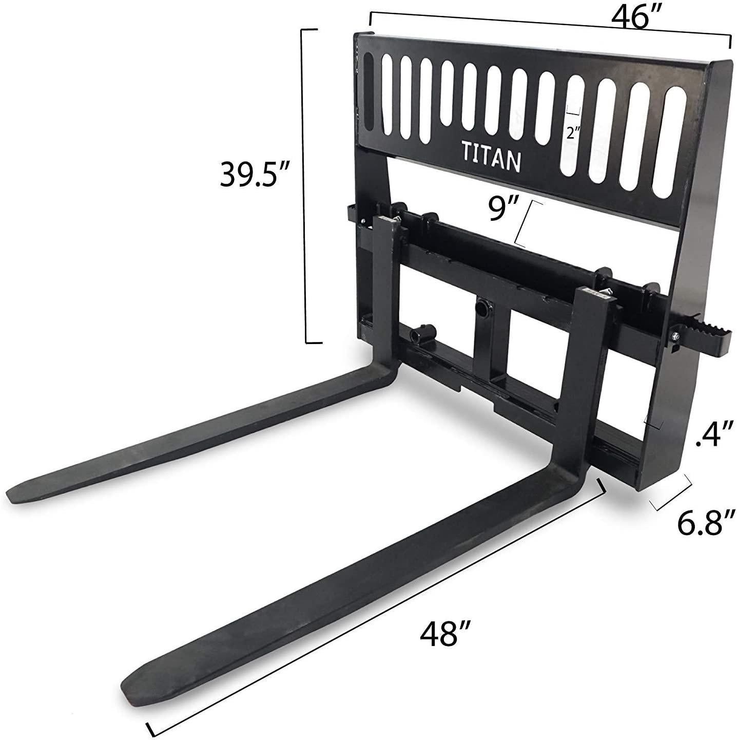 titan attachments pro-duty skid steer pallet fork attachment, 48" fork blades, rate 5,000 lb, quick tach tractor loader