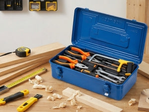 Portable Steel Tool Box, 16 Inch Metal Tool Organizer Box with Double Latch Closure and Handle, Heavy Duty StoraToolbox Chest for Workshop, Garage, Warehouse, Household, Blue