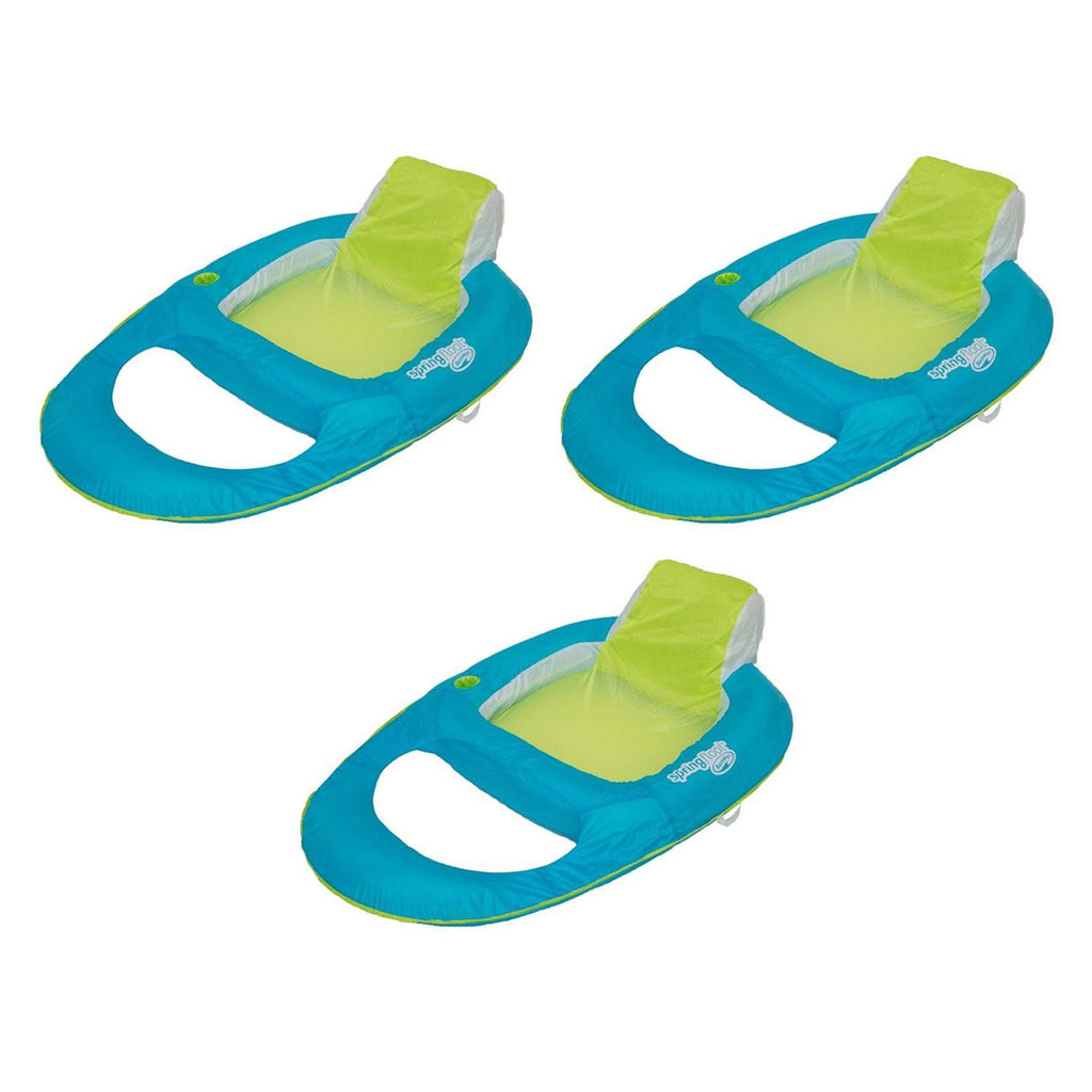 SwimWays Spring Float Inflatable Recliner Pool Lounger Chair for Swiming Pools, Aqua &amp; Lime (3 Pack)
