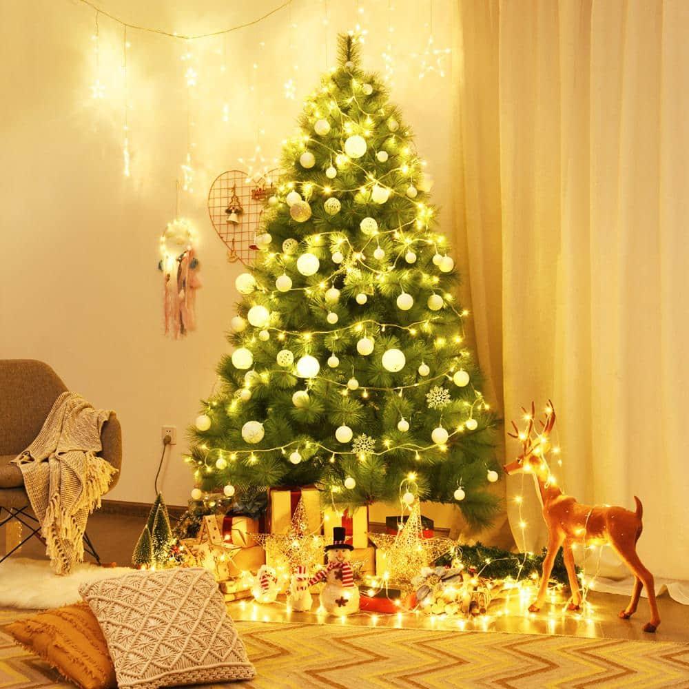 7 ft. Metal Artificial Christmas Tree Hinged Tree with Stand 808 Branch Tips