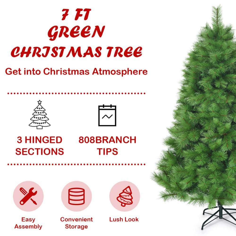 7 ft. Metal Artificial Christmas Tree Hinged Tree with Stand 808 Branch Tips