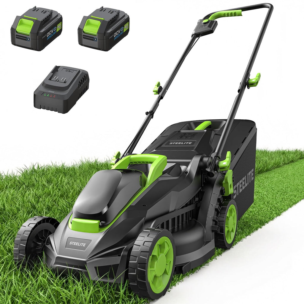 Cordless Lawn Mower, 20V Battery Powered Lawn Mower 13 Inch with 2 x 4.0Ah Batteries &amp; Charger, Brushless Electric Lawn Mower, Up to 50 Min Runtime