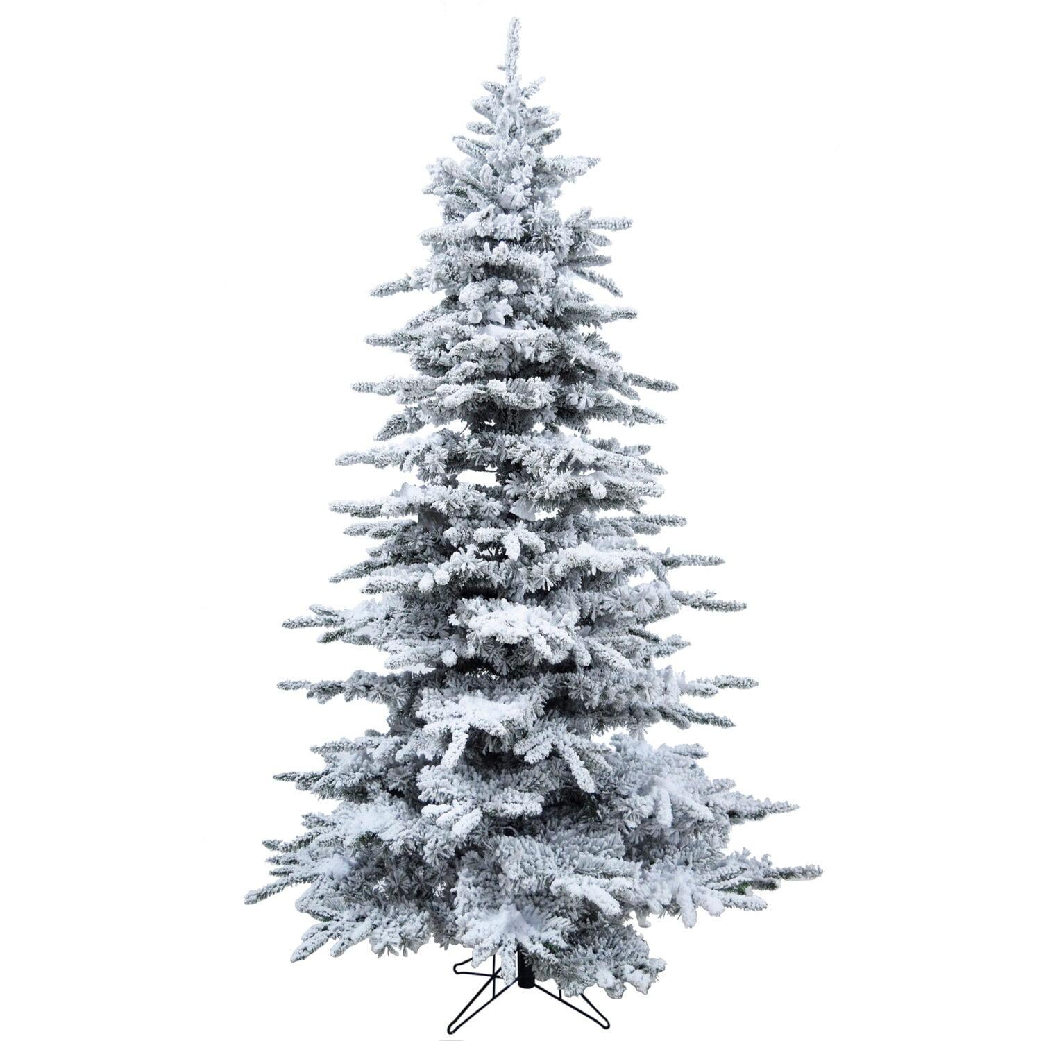 Christmas Time 7.5-Ft Silverado Pine White Flocked Slim Christmas Tree with Metal Stand, No Lights