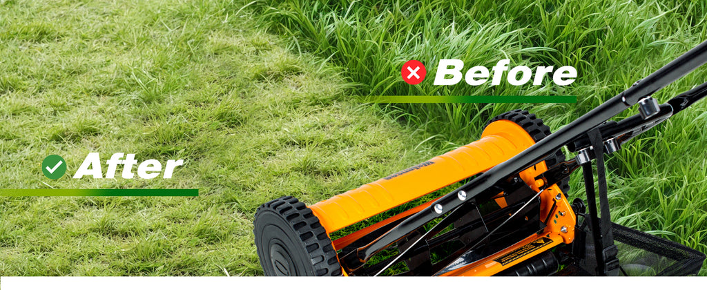 Manual Reel Lawn Mower with Grass Catcher, 16-Inch Cutting Width | 16-inch cutting width for efficient yard care, manual push mower with 7.9-gallon grass collection bag for quiet, clean mowing