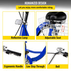 Adult Tricycle 24",1-Speed 3 Wheel Bike Seat Adjustable Trike with Bell Brake System and Basket Cruiser Bicycles LarSize for Shopping( Blue)