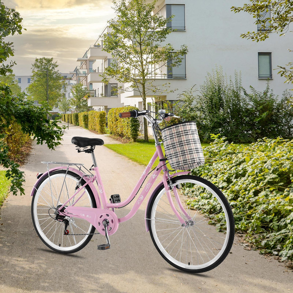 Campingsurvivals Urban Commuter City Bike, 7 Speed Adult Road Bicycle, Pink