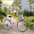 Campingsurvivals Urban Commuter City Bike, 7 Speed Adult Road Bicycle, Pink