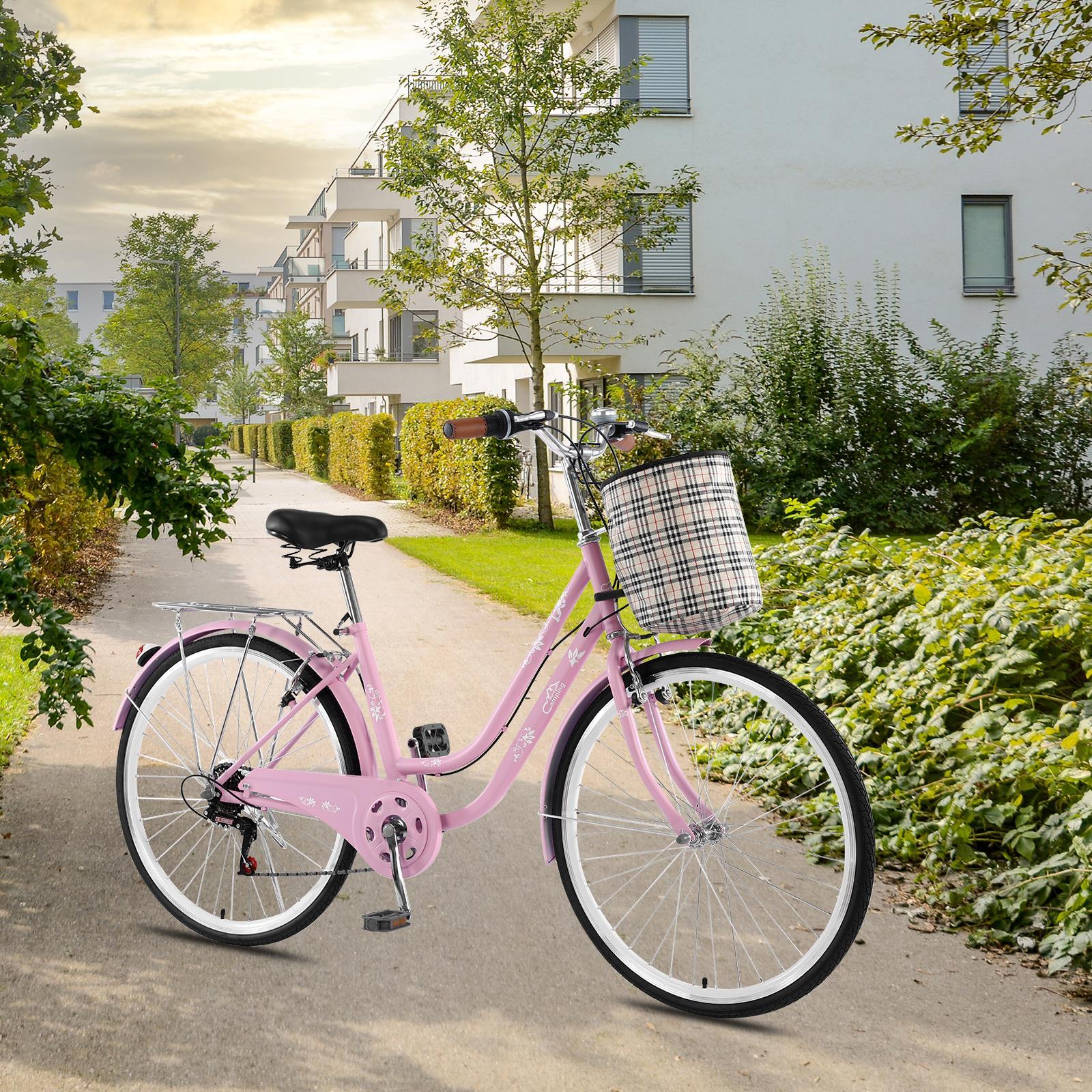 Campingsurvivals Urban Commuter City Bike, 7 Speed Adult Road Bicycle, Pink