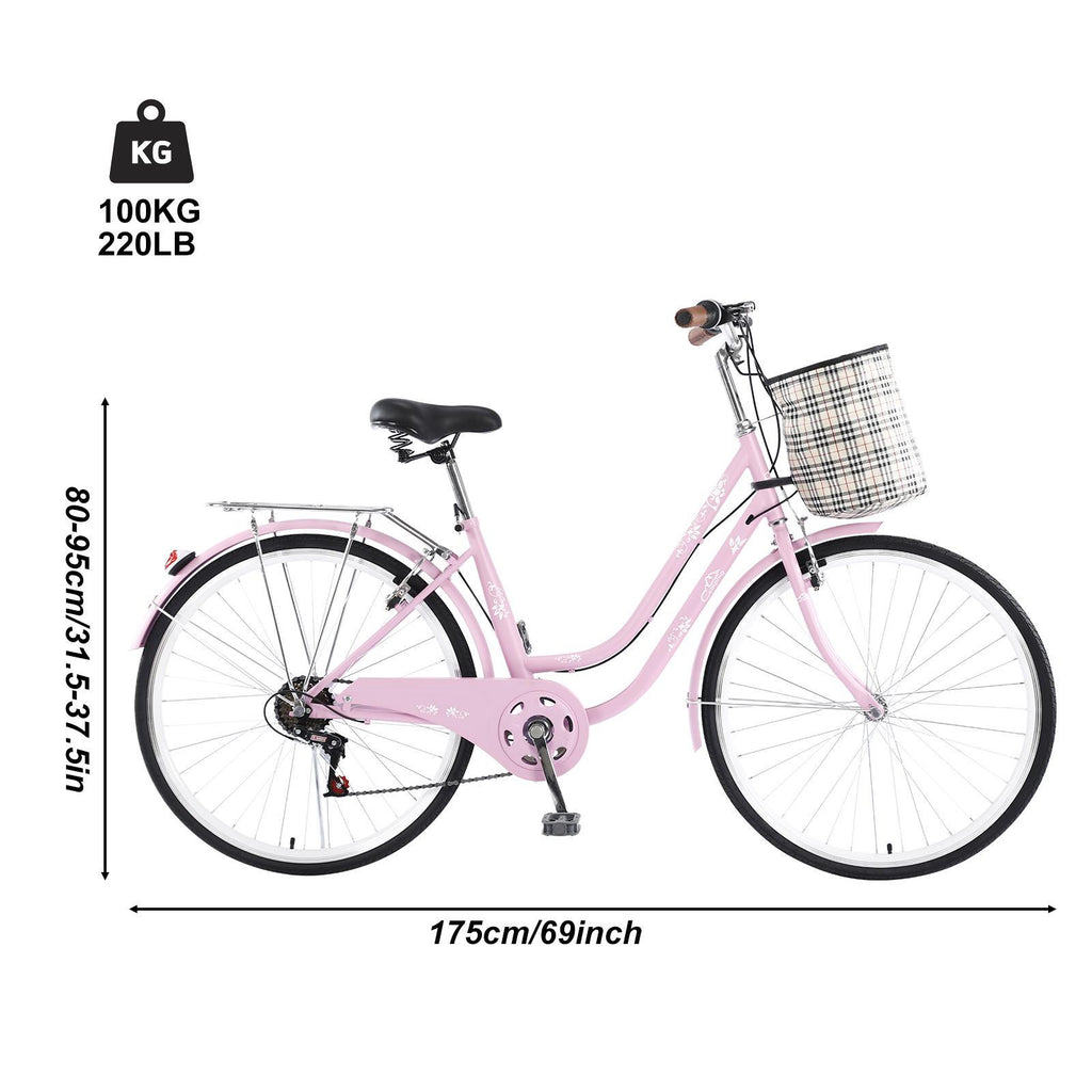 Campingsurvivals Urban Commuter City Bike, 7 Speed Adult Road Bicycle, Pink