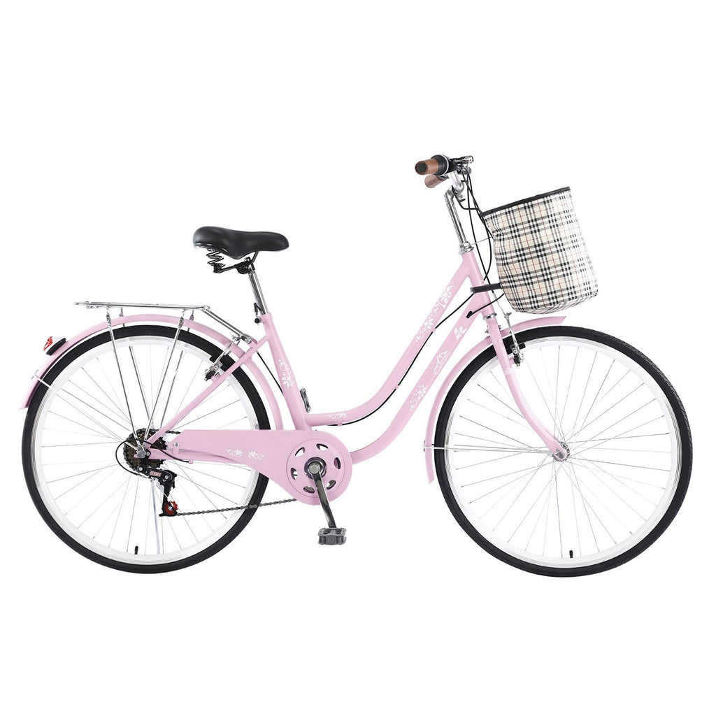 Campingsurvivals Urban Commuter City Bike, 7 Speed Adult Road Bicycle, Pink