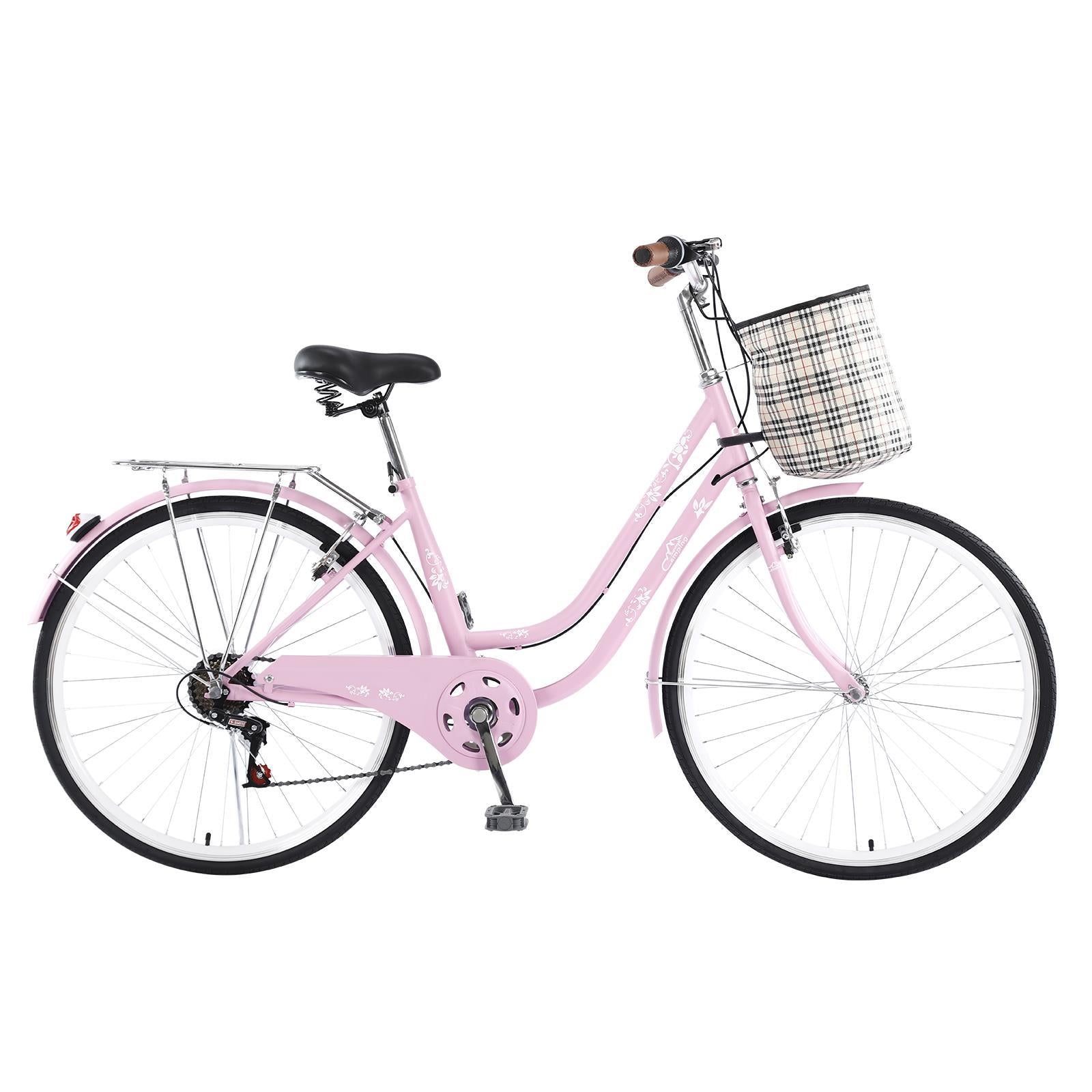 Campingsurvivals Urban Commuter City Bike, 7 Speed Adult Road Bicycle, Pink