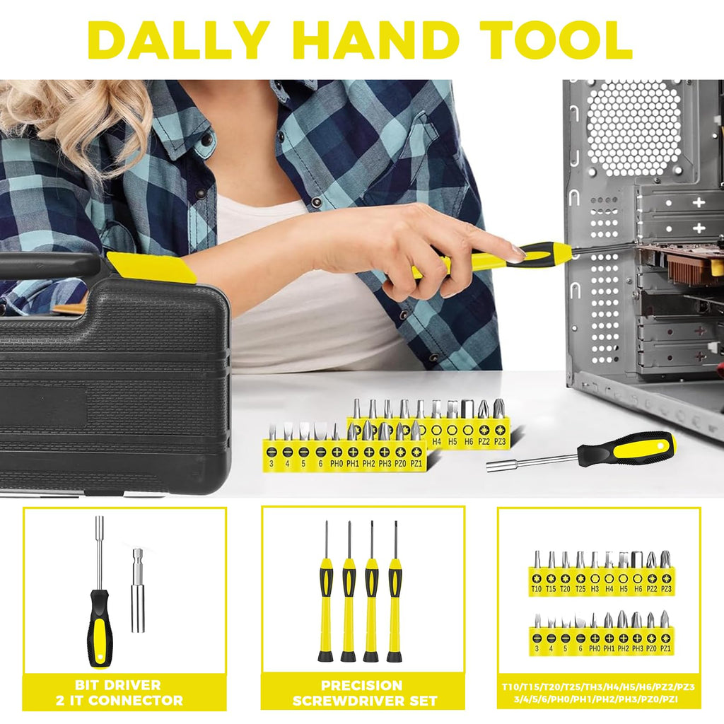 39 Piece Tool Set General Household Tool Kit - Basic Home Tool Set Small Hand Tool Kit with Plastic Toolbox StoraCase for Home GaraOffice ColleDormitory Use Yellow