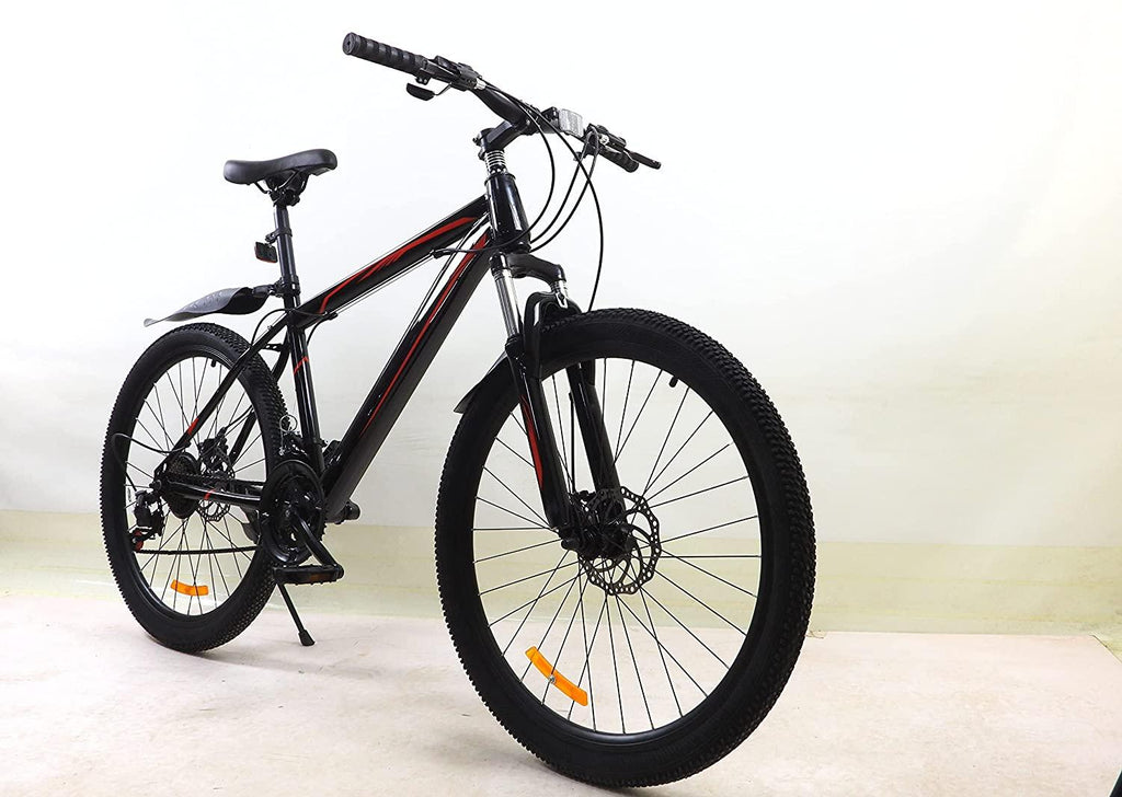 26" Adult Mountain Bike 24 Speed Shifters All-Terrain Mountain Bike Double Disc Brake Steel Frame Lightweight Bicycle for Mens Womens