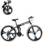 26In Fat Tires Adults Mountain Bike Aluminum Frame Bike 21 Speed Dual Disc Brakes Full Suspension Non-Slip MTB Bicycle Road Bicycle City Commuters Men Bike w/Bottle Holder for Men Adults Teens