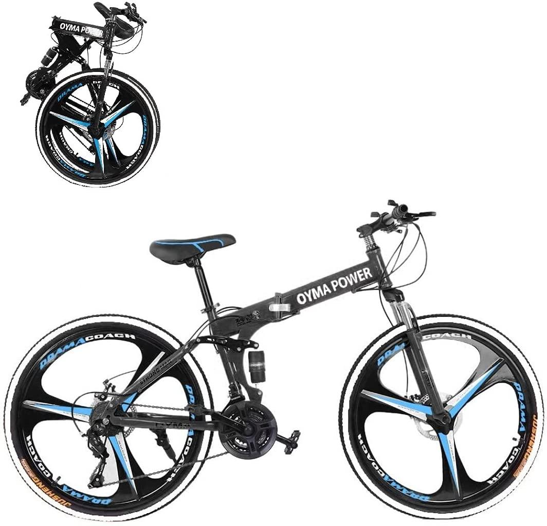 26In Fat Tires Adults Mountain Bike Aluminum Frame Bike 21 Speed Dual Disc Brakes Full Suspension Non-Slip MTB Bicycle Road Bicycle City Commuters Men Bike w/Bottle Holder for Men Adults Teens