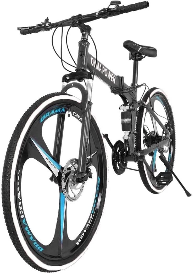 26In Fat Tires Adults Mountain Bike Aluminum Frame Bike 21 Speed Dual Disc Brakes Full Suspension Non-Slip MTB Bicycle Road Bicycle City Commuters Men Bike w/Bottle Holder for Men Adults Teens