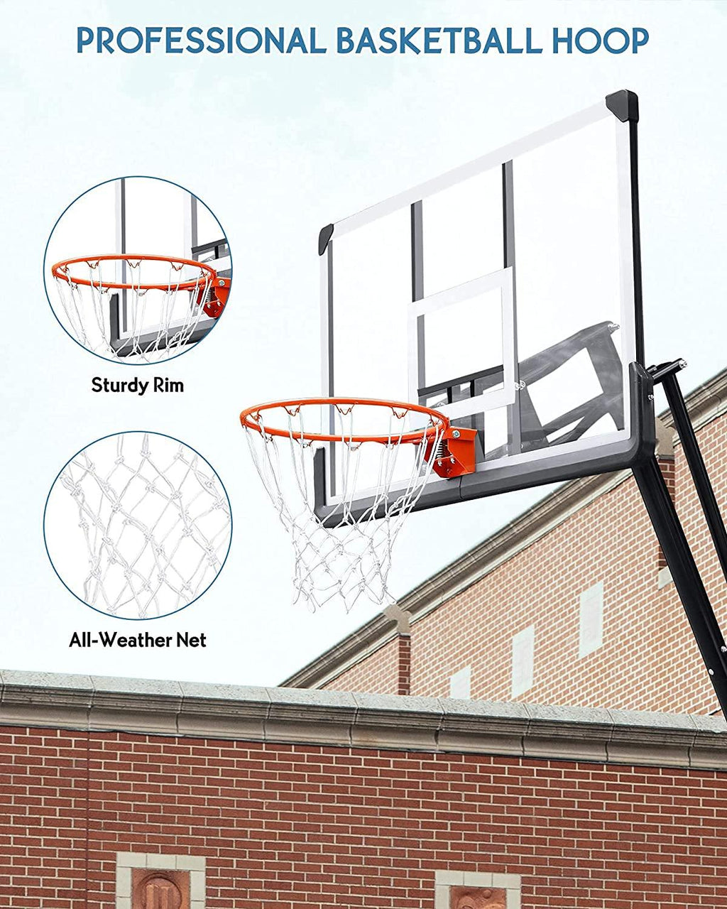 Basketball Hoop Basketball Goal 54" Basketball Backboard 7.5ft-10ft Height Adjustable Portable Basketball System for Adult Youth Kids Indoor Outdoor Use
