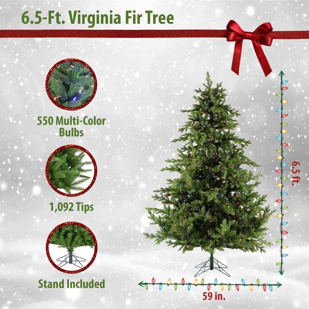 6.5 ft. Prelit Virginia Fir Artificial Christmas Tree with Multi-Color LED String Lights