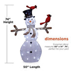 74 in. Tall Mesh Snowman Decor with Red Birds and Cool White LED Lights