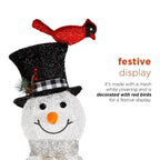 74 in. Tall Mesh Snowman Decor with Red Birds and Cool White LED Lights