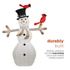 74 in. Tall Mesh Snowman Decor with Red Birds and Cool White LED Lights