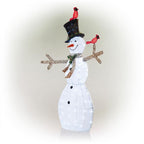 74 in. Tall Mesh Snowman Decor with Red Birds and Cool White LED Lights