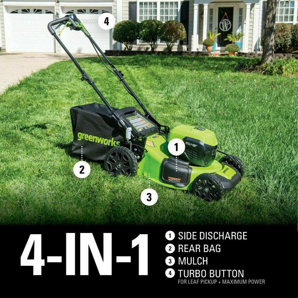 Greenworks 48V 21'' Cordless Lawn Mower Self Propelled Steel Deck 2x 5Ah Battery