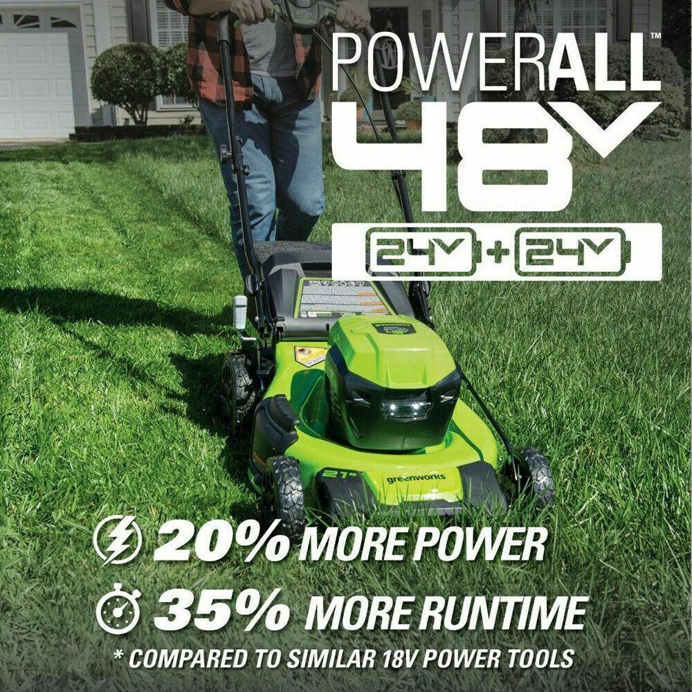 Greenworks 48V 21'' Cordless Lawn Mower Self Propelled Steel Deck 2x 5Ah Battery