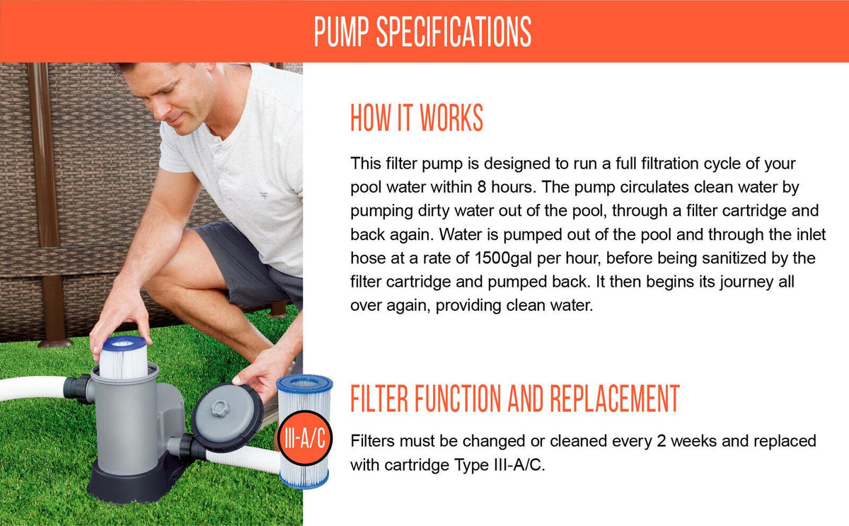bestway 1500 gph filter pump for above ground swimming pools 58390e usa