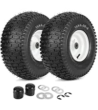 15x6.00-6 Rubber Lawn Mower Tire and Wheel, 2 Pcs Replacement 15x6-6nhs Riding Mowers Lawn Tire and Wheel with Bearing Bore 3/4", 3" Centered Hub