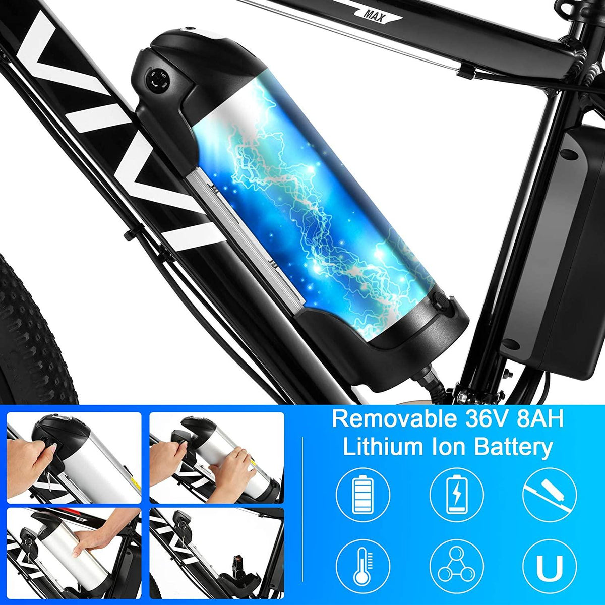 VIVI Electric Bike for Adults, 26" Electric Mountain Bike, 350W Electric Bicycle, Adults Ebike with Removable 8Ah Lithium-ion Battery,  21 Speed (350W 8Ah Black)