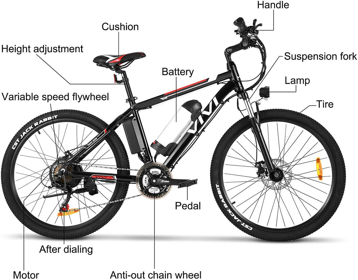 VIVI Electric Bike for Adults, 26" Electric Mountain Bike, 350W Electric Bicycle, Adults Ebike with Removable 8Ah Lithium-ion Battery,  21 Speed (350W 8Ah Black)