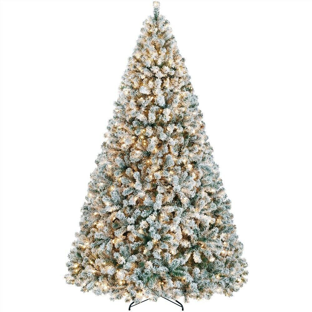Prelit Artificial Christmas Tree Flocked with Snow, Xmas Tree for Holiday