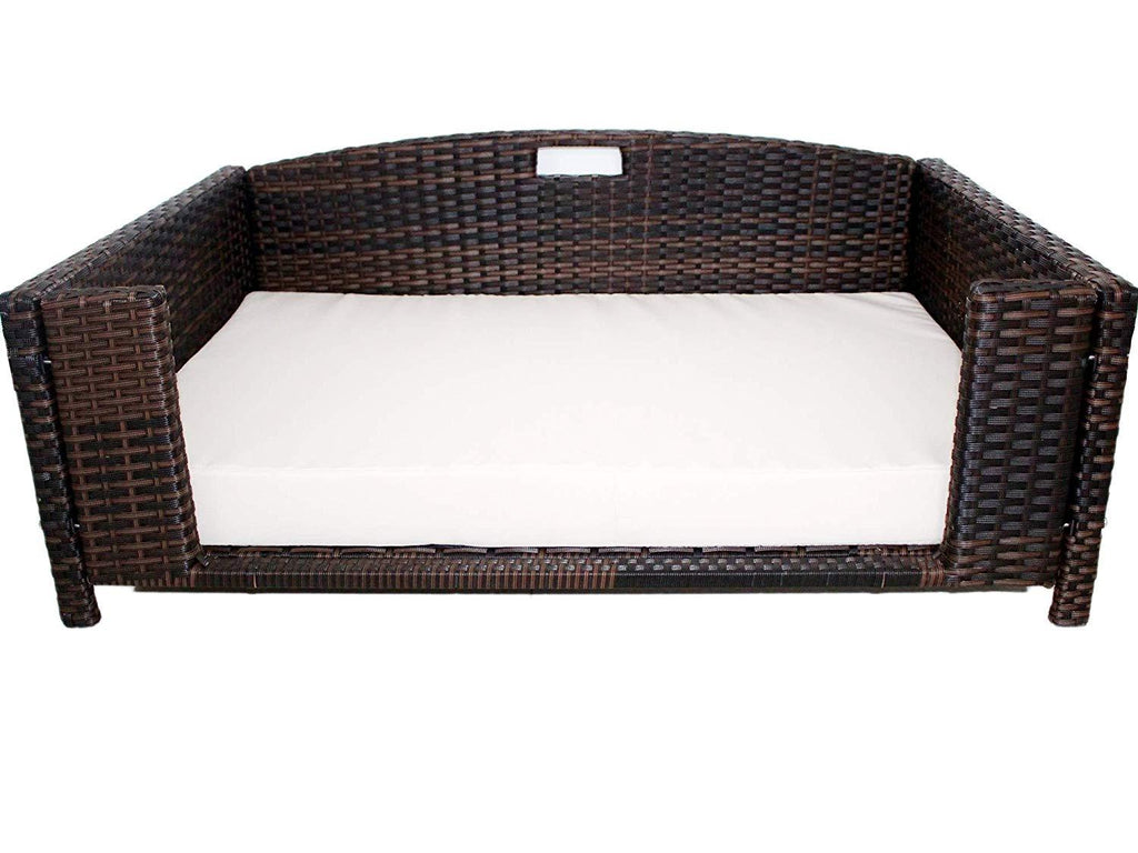 Iconic Pet Rectangular Rattan / Wicker Pet Bed in Varying Sizes  Metal Framed Indoor / Outdoor Furniture for Dogs / Cats Made of Pliable Rattan, Easy to Clean, Water Resistant Cushion Cover