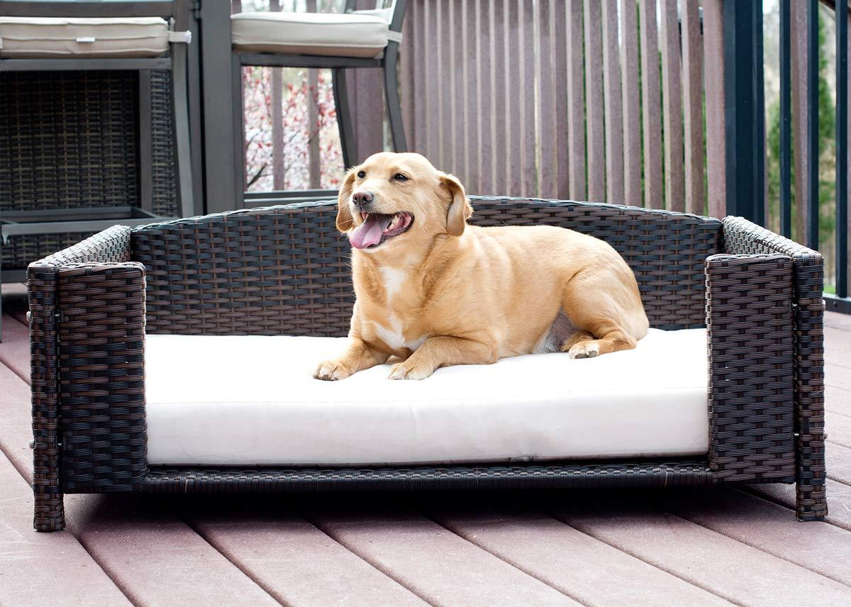 Iconic Pet Rectangular Rattan / Wicker Pet Bed in Varying Sizes  Metal Framed Indoor / Outdoor Furniture for Dogs / Cats Made of Pliable Rattan, Easy to Clean, Water Resistant Cushion Cover