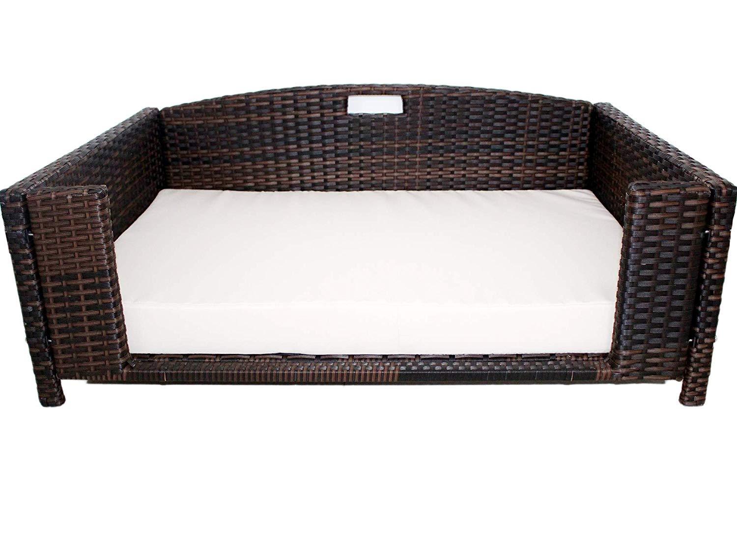 Iconic Pet Rectangular Rattan / Wicker Pet Bed in Varying Sizes  Metal Framed Indoor / Outdoor Furniture for Dogs / Cats Made of Pliable Rattan, Easy to Clean, Water Resistant Cushion Cover