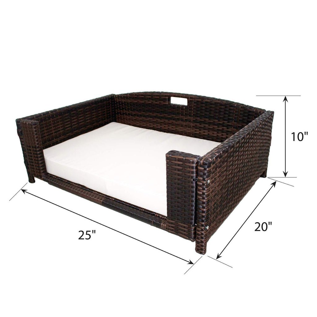 Iconic Pet Rectangular Rattan / Wicker Pet Bed in Varying Sizes  Metal Framed Indoor / Outdoor Furniture for Dogs / Cats Made of Pliable Rattan, Easy to Clean, Water Resistant Cushion Cover